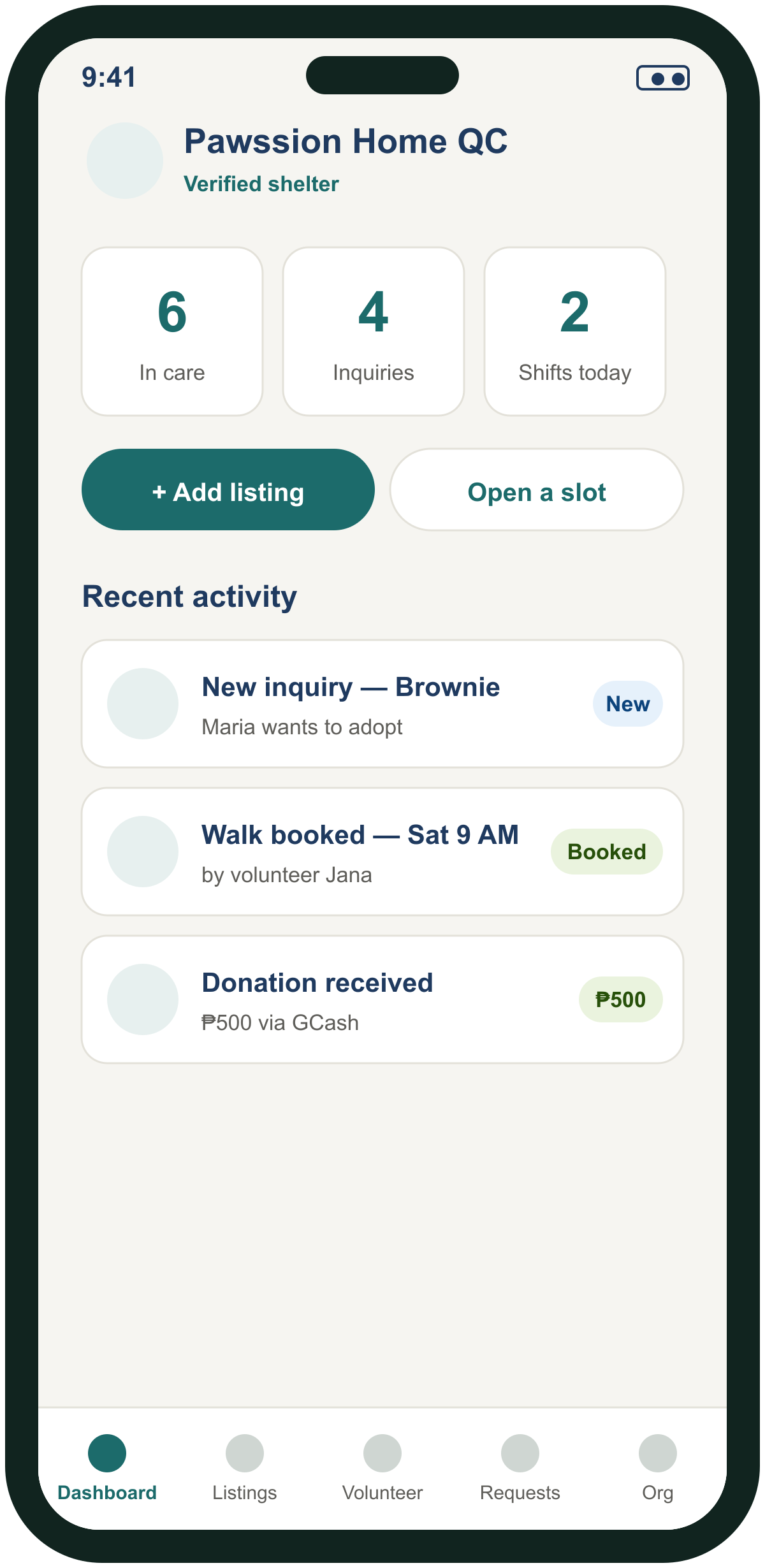 Kupkop PH shelter dashboard mockup