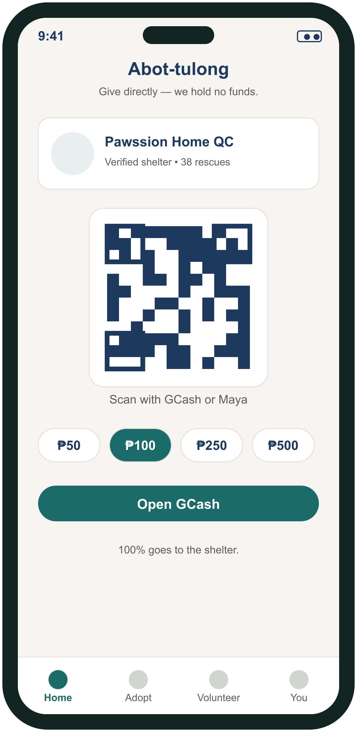 Kupkop PH Abot-tulong donation screen mockup
